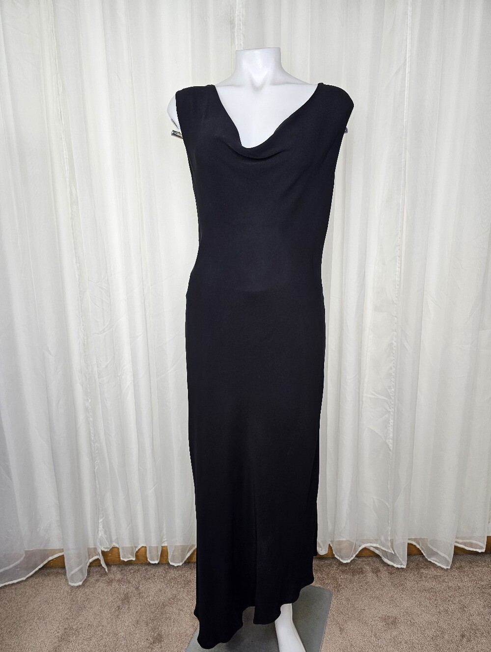 Pianoforte di MaxMara Black Cowl Neck Asymmetric Hem Formal Evening Dress US14